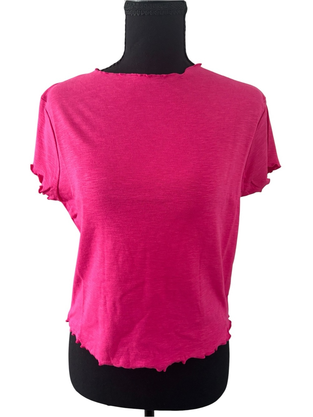 Zenana Outfitters Bright Hot Pink Lettuce-Edge Short Sleeve Tee